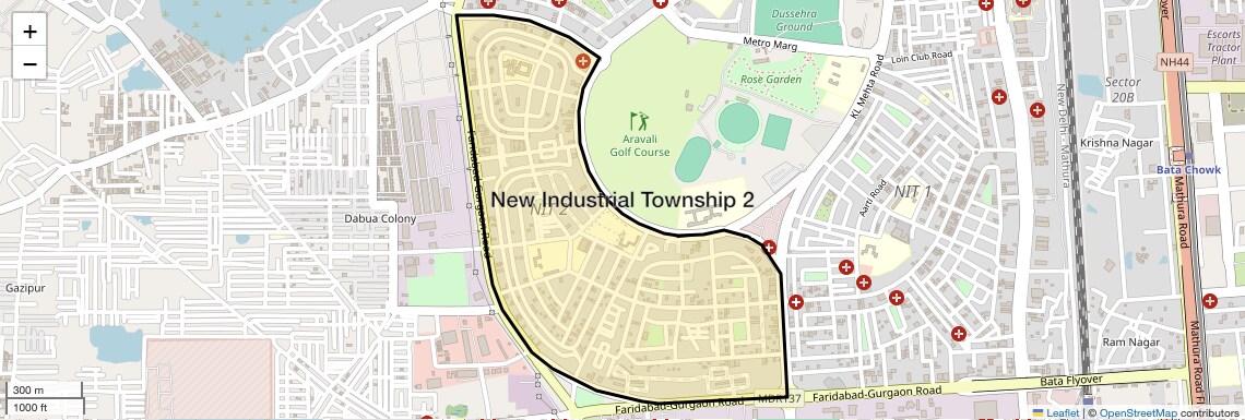 Location Map of New Industrial Township 2, Faridabad