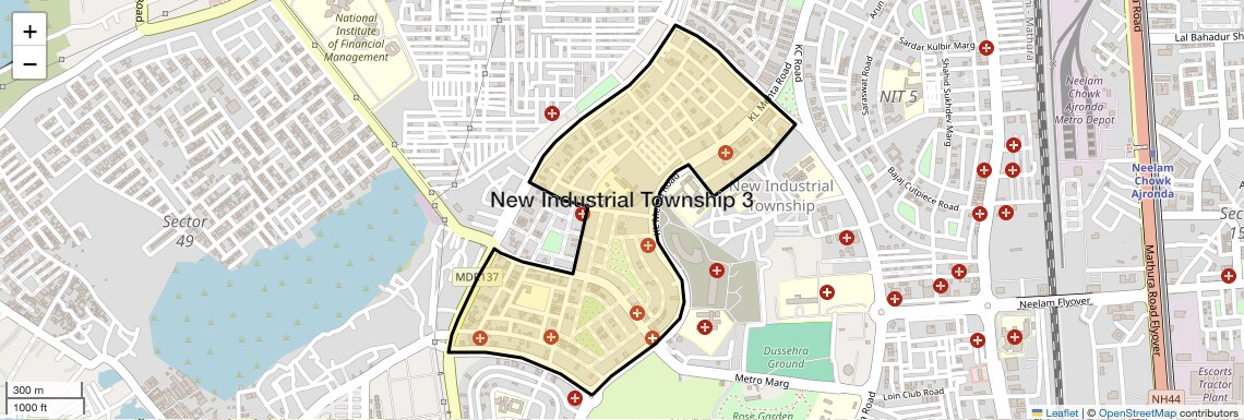 Location Map of New Industrial Township 3, Faridabad