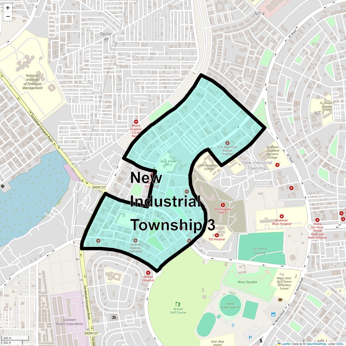 Location Map of New Industrial Township 3, Faridabad