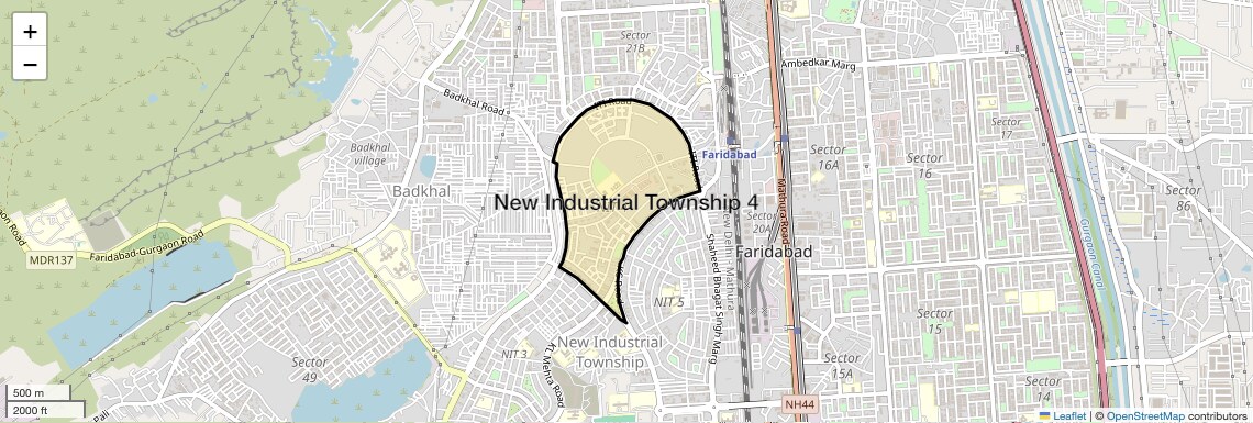 Location Map of New Industrial Township 4, Faridabad