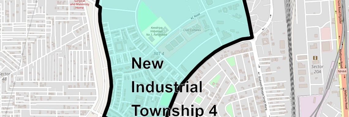Location Map of New Industrial Township 4, Faridabad