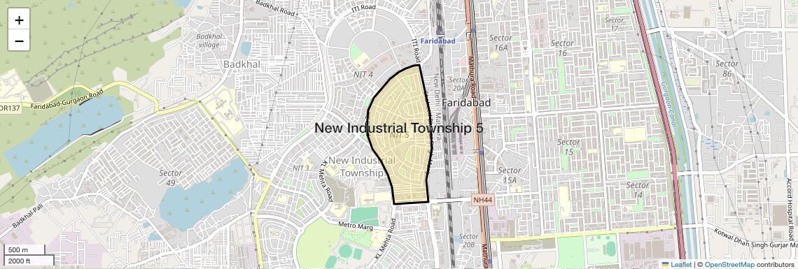 Location Map of New Industrial Township 5, Faridabad
