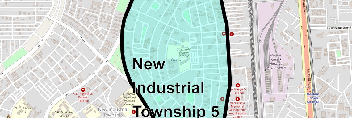 Location Map of New Industrial Township 5, Faridabad