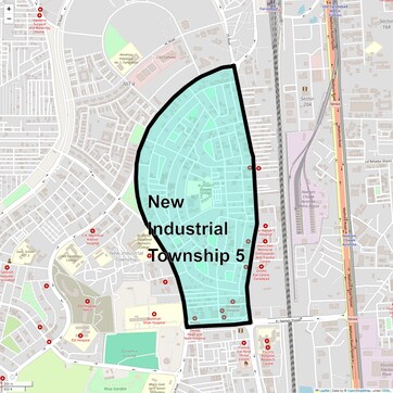 Location Map of New Industrial Township 5, Faridabad
