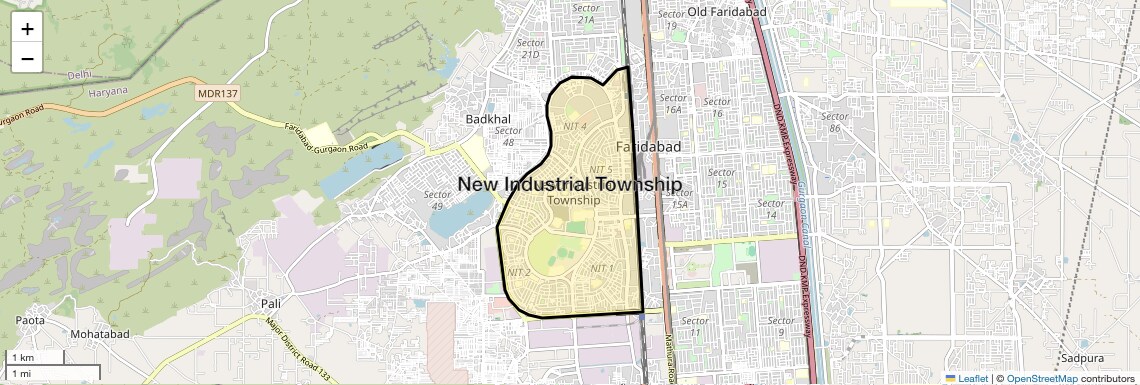 Location Map of New Industrial Township, Faridabad