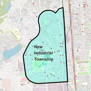 Location Map of New Industrial Township, Faridabad