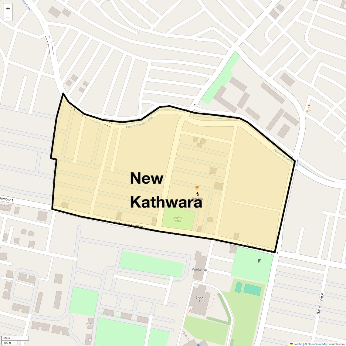 Location Map of New Kathwara, Delhi