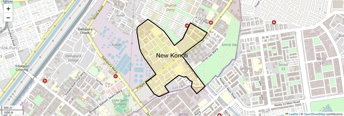 Location Map of New Kondli, Delhi