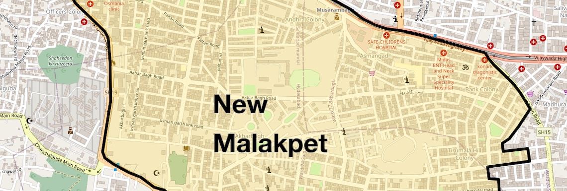 Location Map of New Malakpet, Hyderabad
