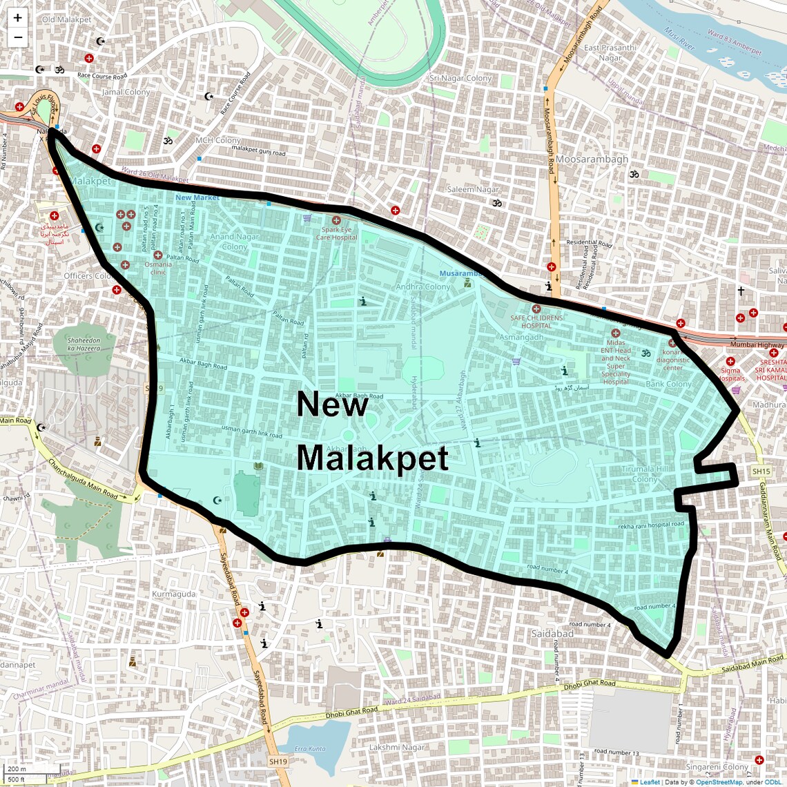 Location Map of New Malakpet, Hyderabad