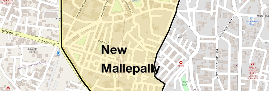 Location Map of New Mallepally, Hyderabad