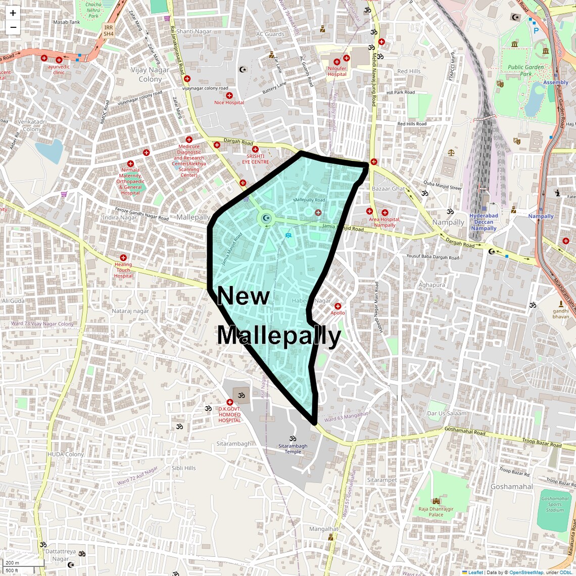 Location Map of New Mallepally, Hyderabad