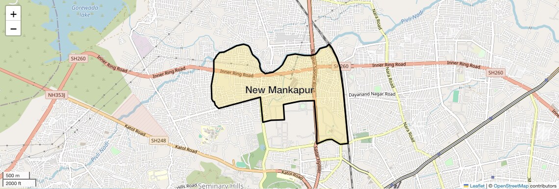 Location Map of New Mankapur, Nagpur