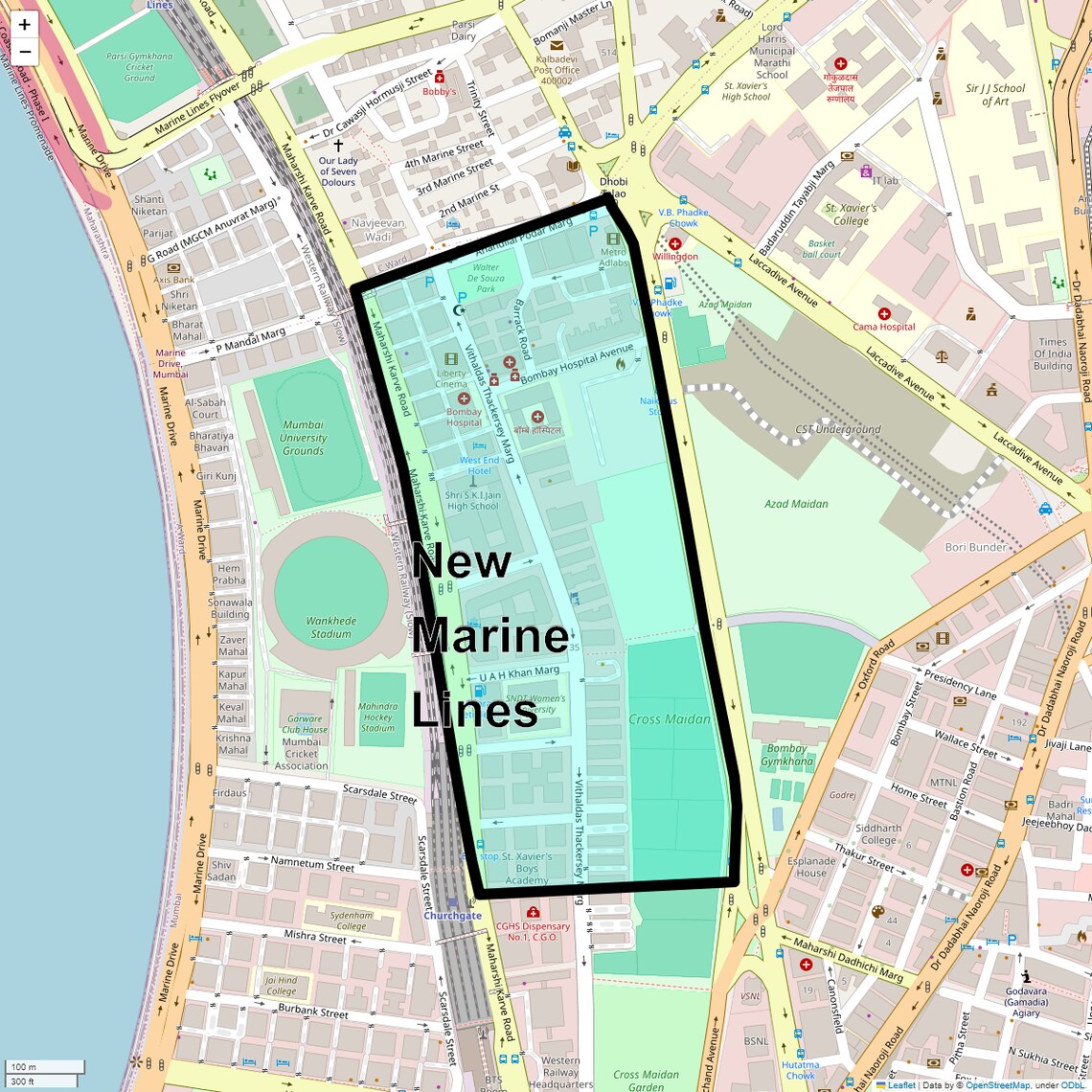 Location Map of New Marine Lines, Mumbai