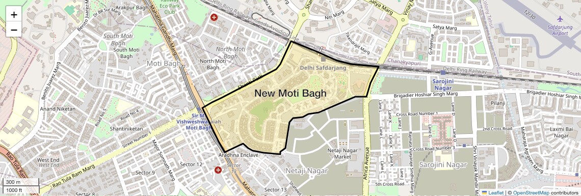 Location Map of New Moti Bagh, Delhi