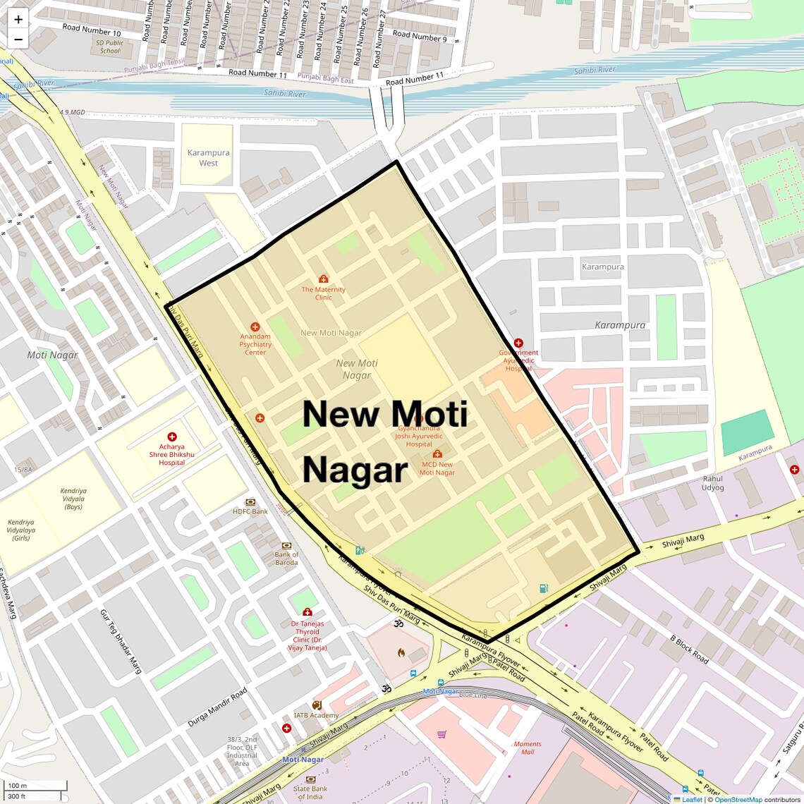Location Map of New Moti Nagar, Delhi