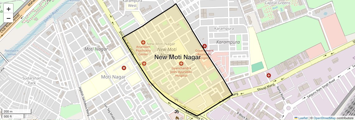 Location Map of New Moti Nagar, Delhi