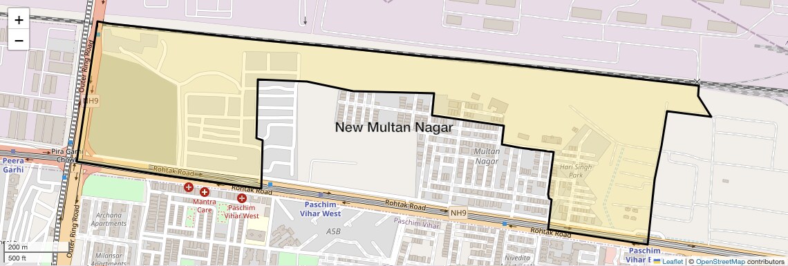 Location Map of New Multan Nagar, Delhi