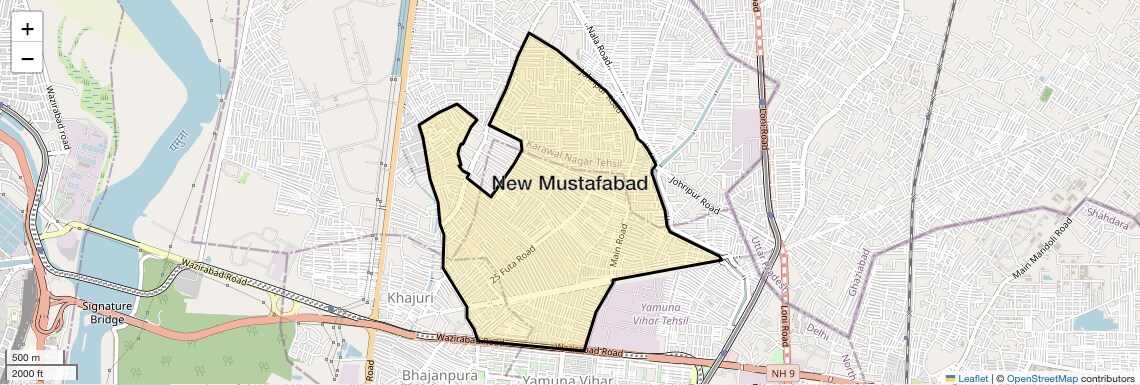 Location Map of New Mustafabad, Delhi