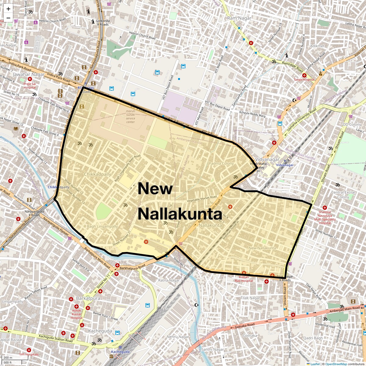 Location Map of New Nallakunta, Hyderabad