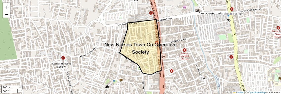 Location Map of New Nurses Town Co Operative Society, Pune