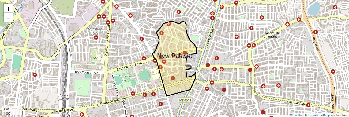 Location Map of New Palasia, Indore