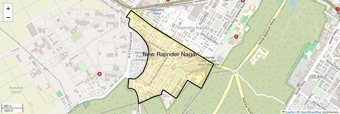 Location Map of New Rajinder Nagar, Delhi