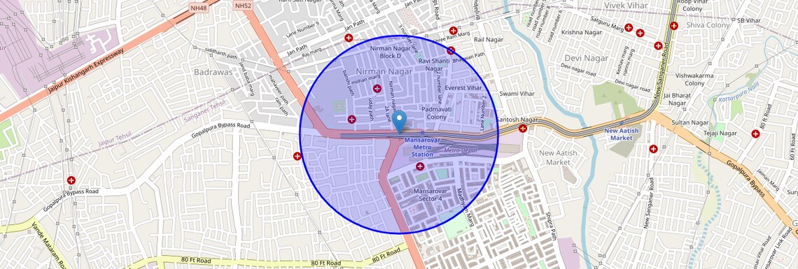 Location Map of New Sanganer Road, Jaipur