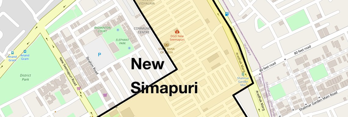 Location Map of New Simapuri, Delhi