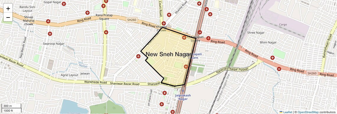 Location Map of New Sneh Nagar, Nagpur