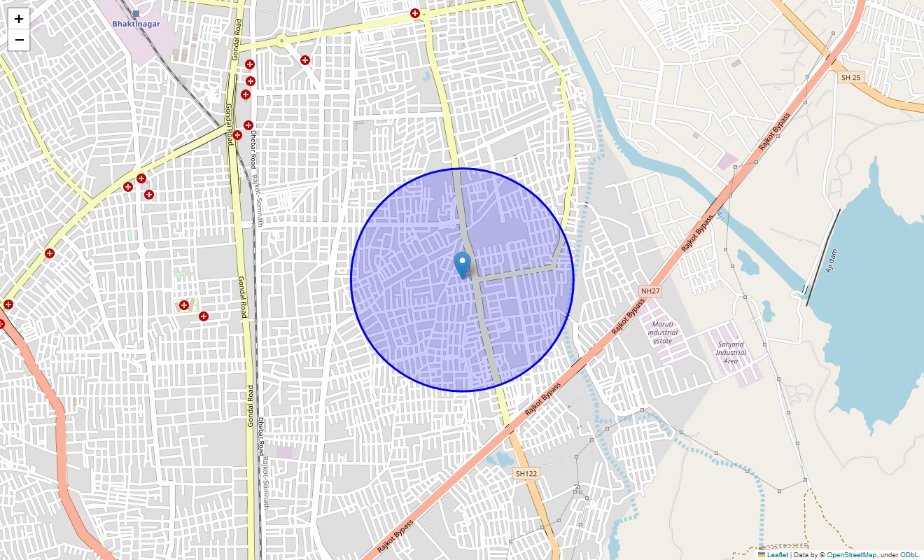 Location Map of New Subhash Nagar, Rajkot