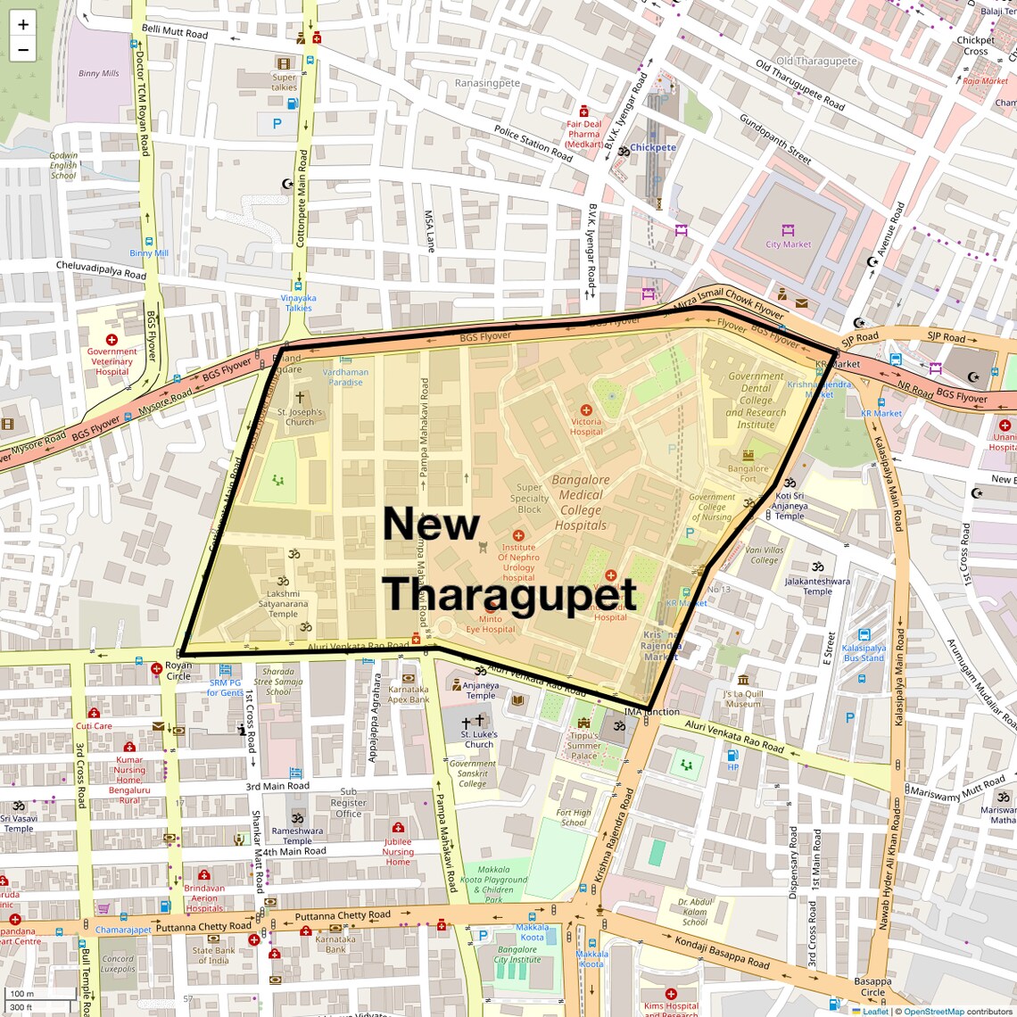 Location Map of New Tharagupet, Bangalore