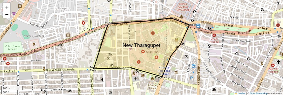 Location Map of New Tharagupet, Bangalore