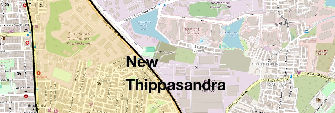 Location Map of New Thippasandra, Bangalore