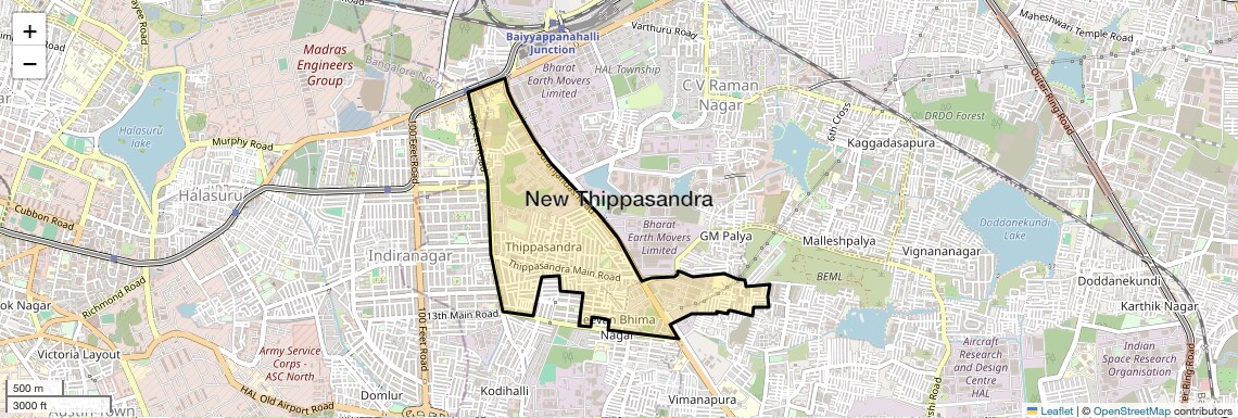 Location Map of New Thippasandra, Bangalore