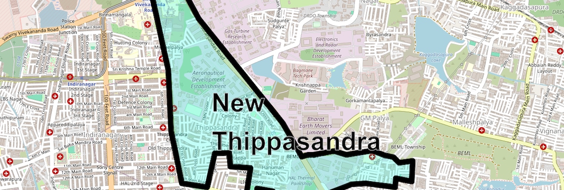 Location Map of New Thippasandra, Bangalore