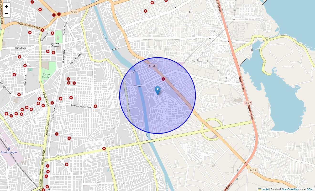 Location Map of New Thorala, Rajkot