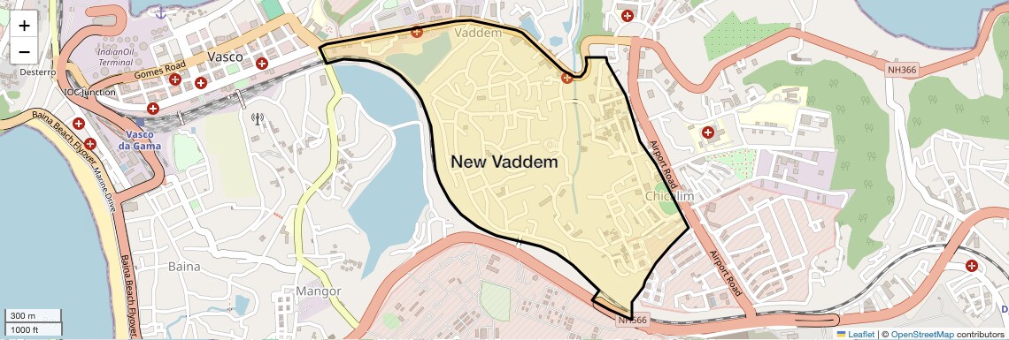 Location Map of New Vaddem, Goa