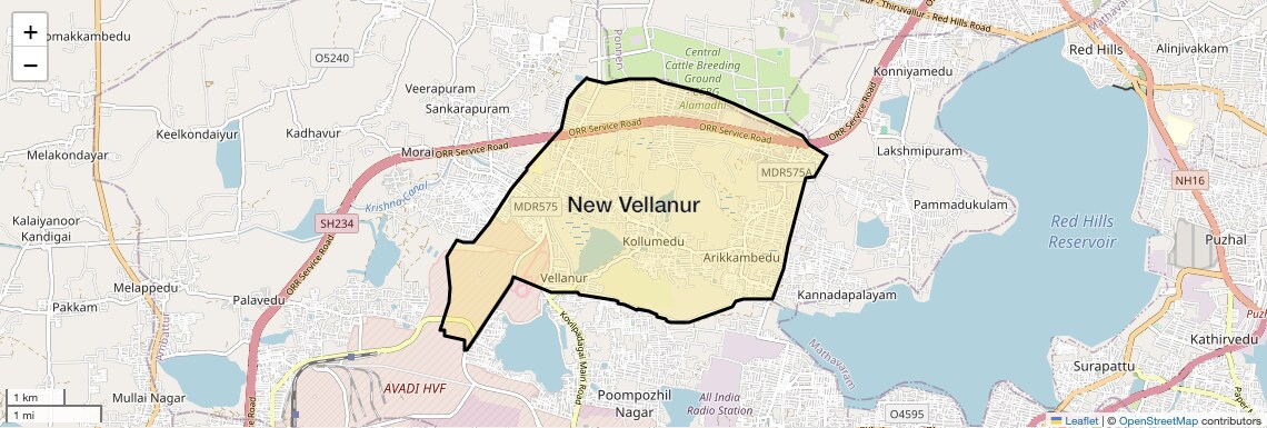 Location Map of New Vellanur, Chennai