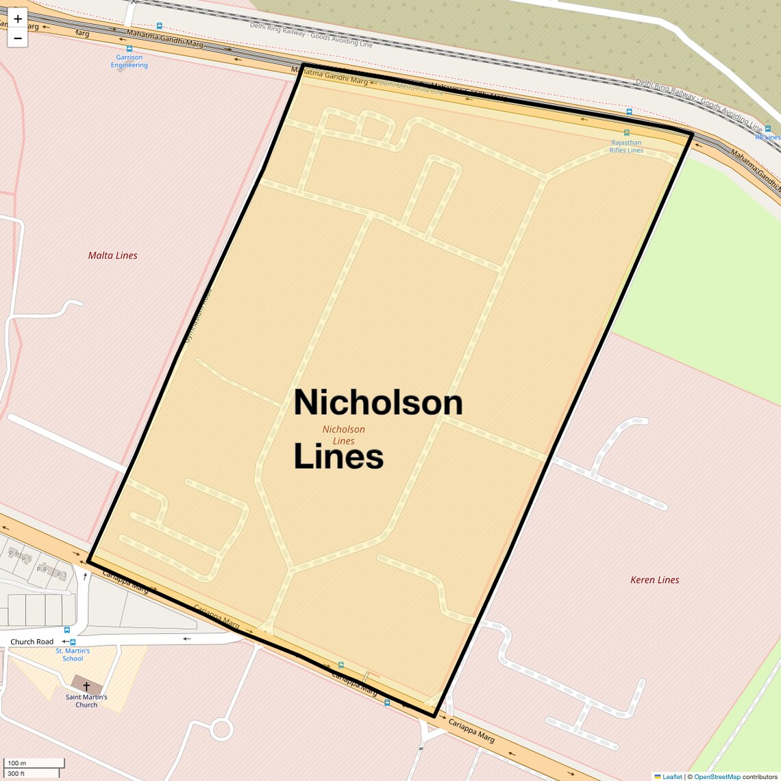 Location Map of Nicholson Lines, Delhi