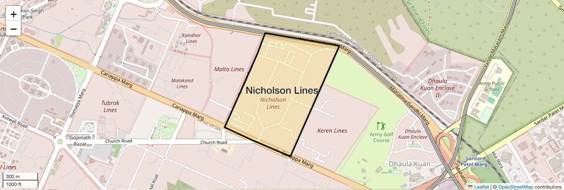 Location Map of Nicholson Lines, Delhi