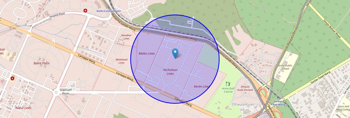 Location Map of Nicholson Lines, Delhi
