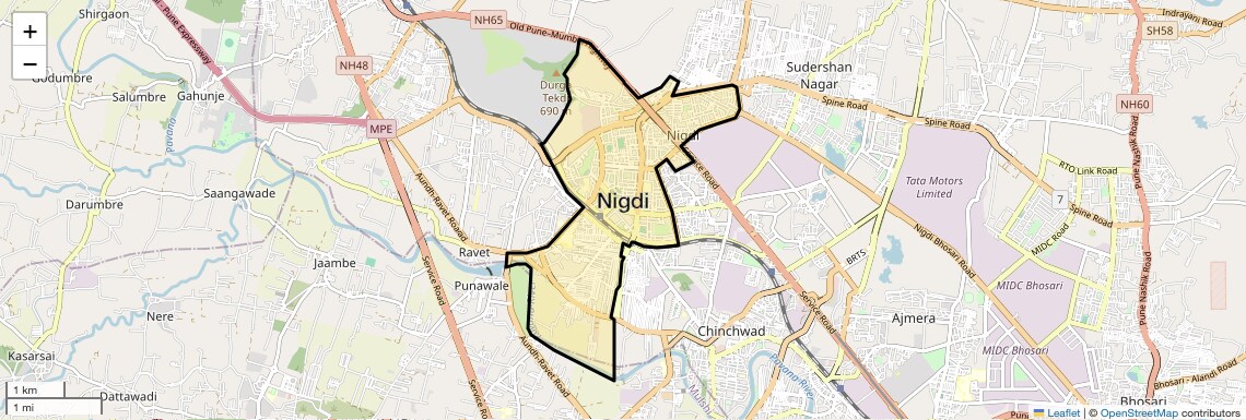 Location Map of Nigdi, Pune