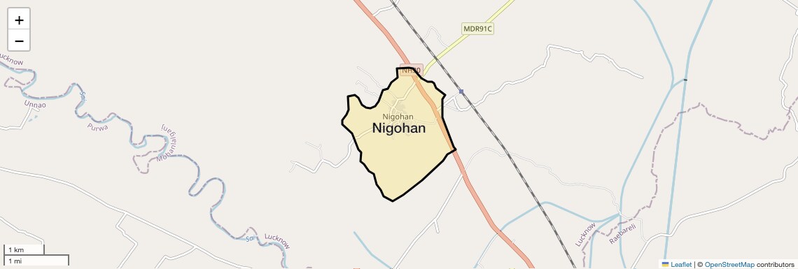 Location Map of Nigohan, Lucknow
