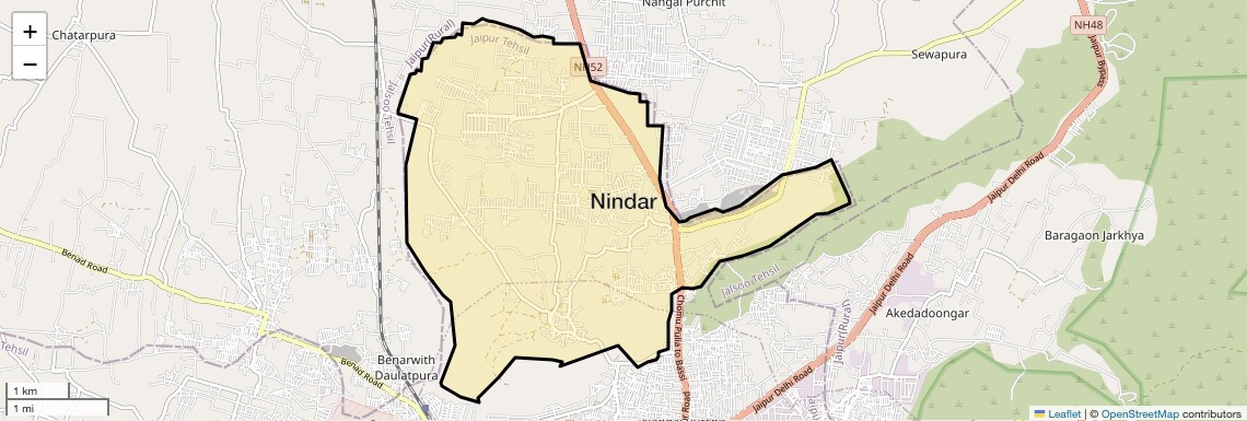 Location Map of Nindar, Jaipur