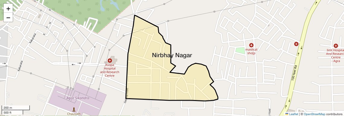 Location Map of Nirbhay Nagar, Agra