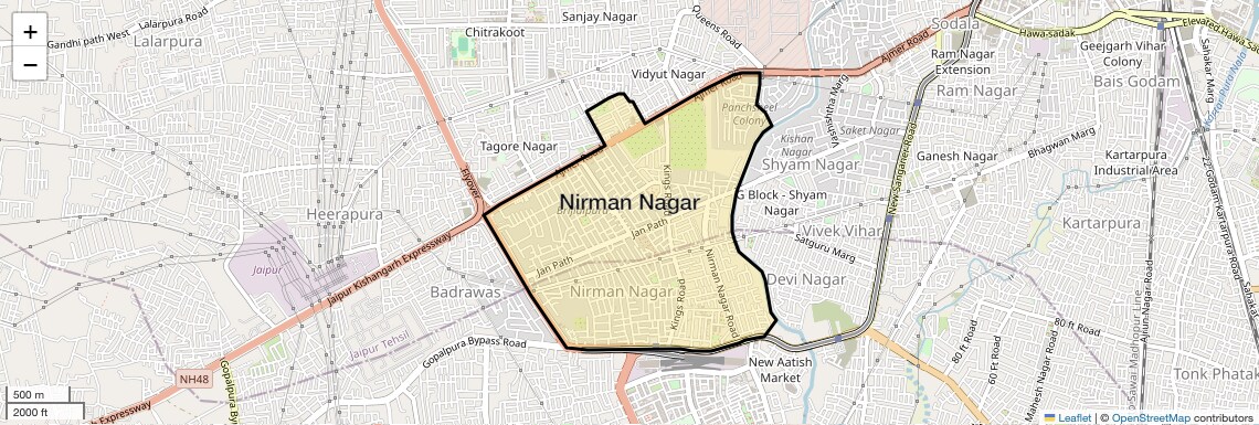 Location Map of Nirman Nagar, Jaipur