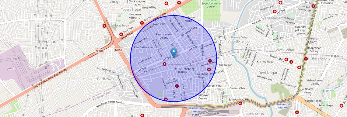 Location Map of Nirman Nagar, Jaipur