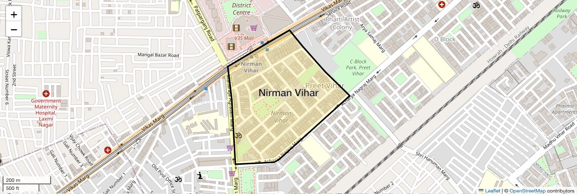 Location Map of Nirman Vihar, Delhi