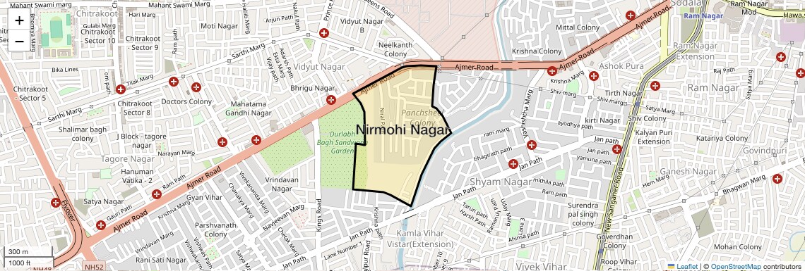 Location Map of Nirmohi Nagar, Jaipur